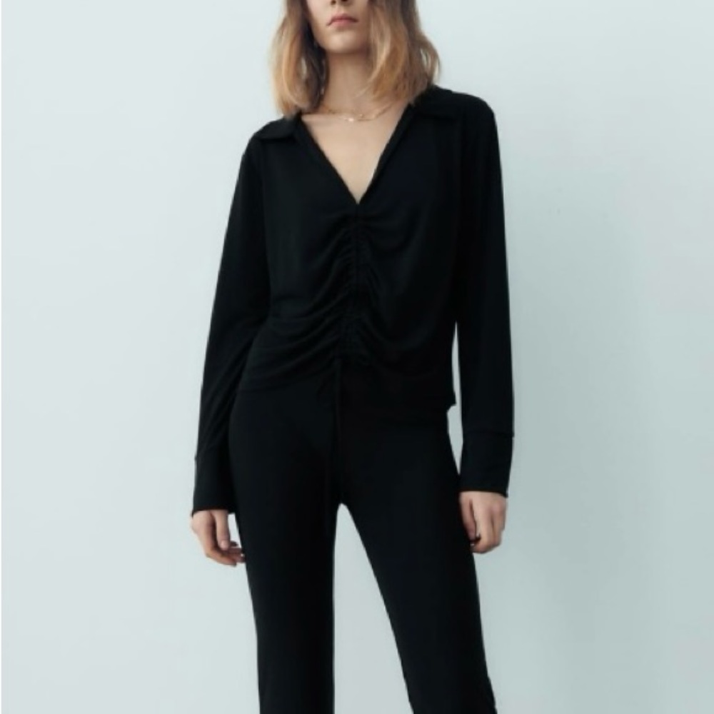 Zara Gathered Shirt in Black
